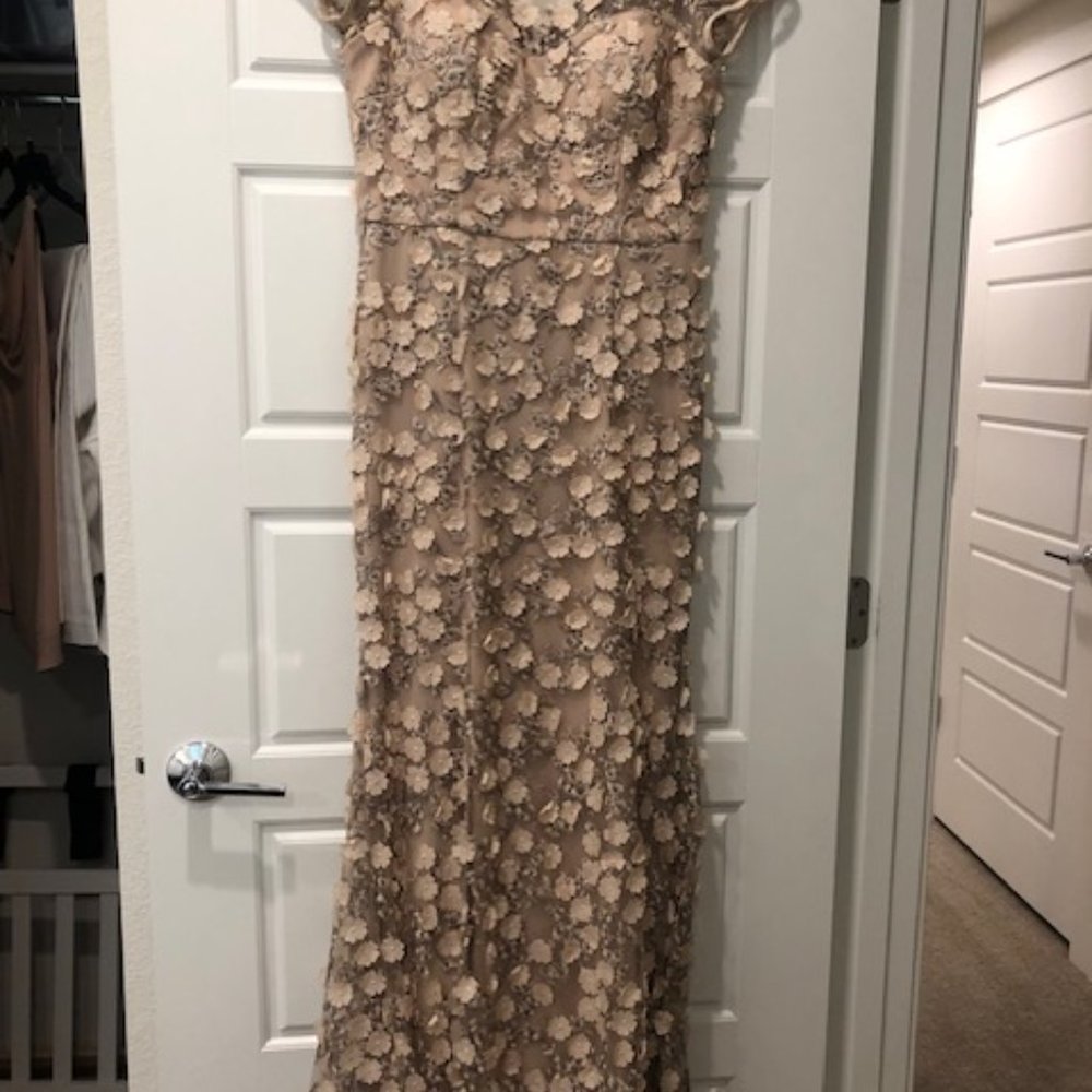 Beautiful Xscape 8 Blush/Grey Lace Overlay Mermaid Dress